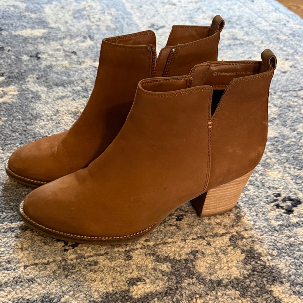 Blondo Women's Brown Suede Ankle Booties with Block Heel - waterproof!